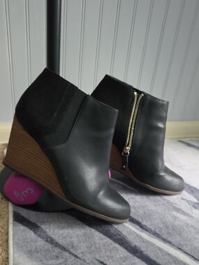 Dr. Scholl's Black Wedge Ankle Boots with Wood-Effect Heel